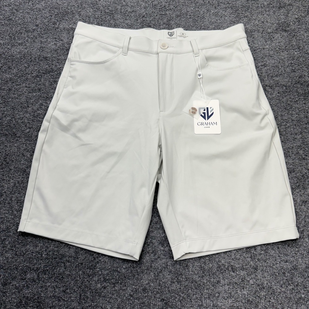Graham Luxe Mens Performance Golf Shorts Light Grey Stone Size 32 NWT 7794
